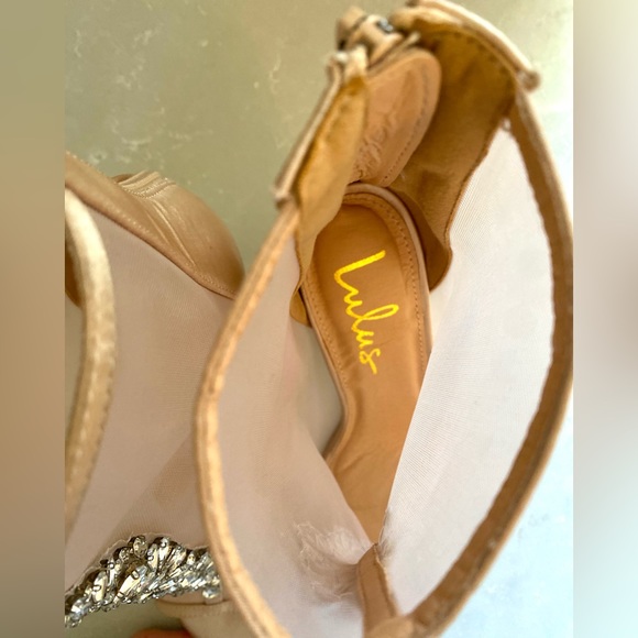 Lulu’s Hanakun Rose Gold Satin Rhinestone Peep toe Booties - Picture 11 of 14